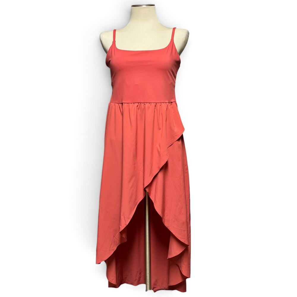 Halara Breezeful High Low Flowy Midi Quick Dry Casual Dress Kapok Red Large